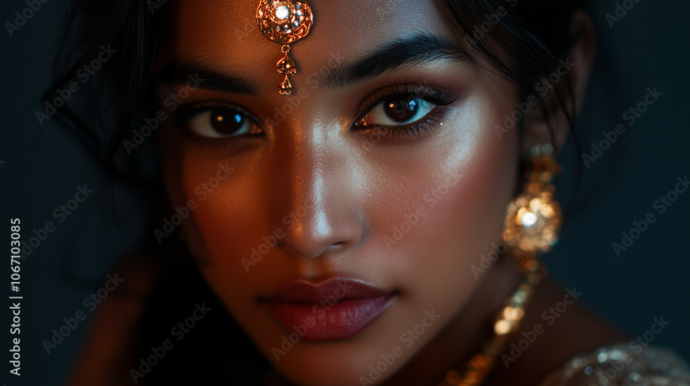 Indian Woman with Jewelry and Makeup Portrait Indian Woman with Jewelry and Makeup Portrait