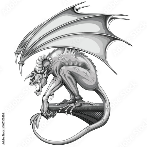 Gargoyle Monster Myth Fantasy Animal half reptile, half demon Vector Illustration isolated on white
