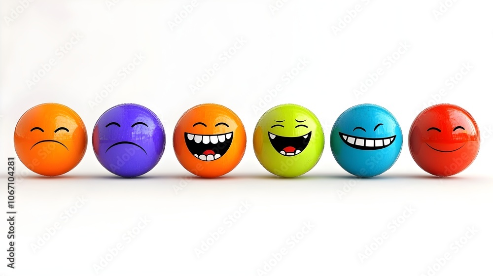 Row of Colorful Emojis with Various Expressions on White Background Row of Colorful Emojis with Various Expressions on White Background