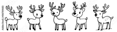 Hand-drawn christmas reindeer characters in whimsical style – black vector