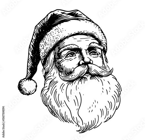 Classic Santa Claus portrait in vintage style – black vector illustration