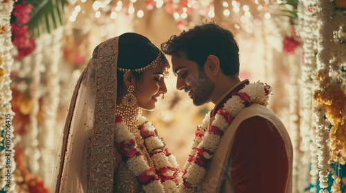 Indian Wedding Couple in Traditional Garments During Ceremony