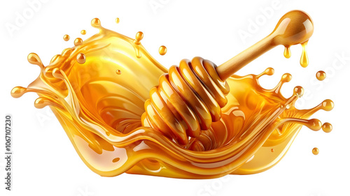 honey splash dripping from a wooden spoon