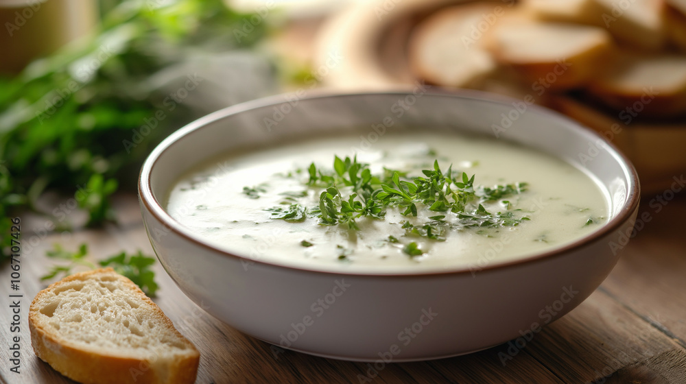 Creamy Soup with Bread and Herbs Creamy Soup with Bread and Herbs