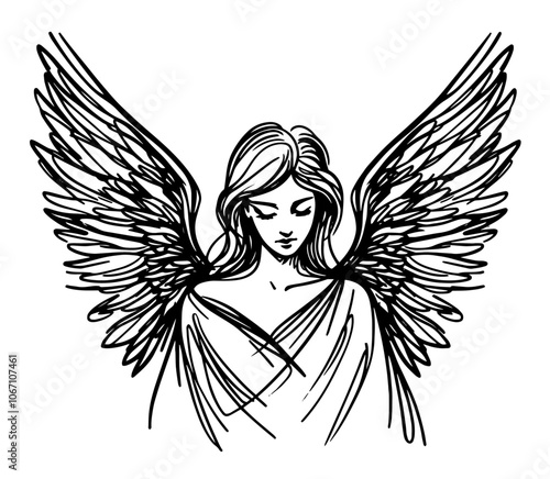 delicate angel with halo and wings, adding a touch of divinity to holiday decor black vector