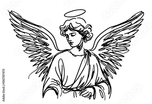 artistic angel illustration with flowing gown, ideal for religious and Christmas artwork black vector