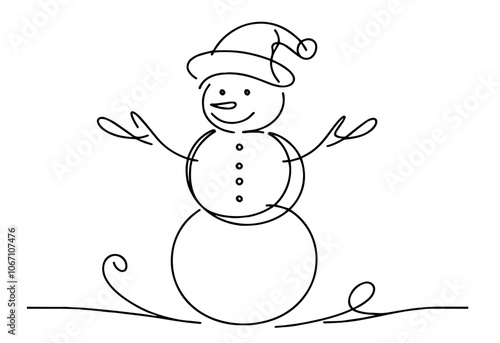 adorable snowman in minimalist line art style black vector