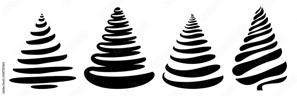 stylized Christmas tree designs with swirls, perfect for modern holiday artwork black vector stylized Christmas tree designs with swirls, perfect for modern holiday artwork black vector