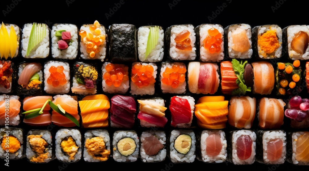 close-up of sushi rolls on the table, sushi rolls set, sushi background, set of sushi rolls, seafood set, designed shushi rolls close-up of sushi rolls on the table, sushi rolls set, sushi background, set of sushi rolls, seafood set, designed shushi rolls