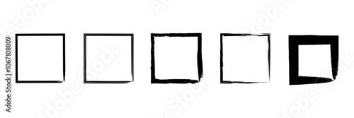 Vector set of grunge square borders and frames, hand-drawn for versatile graphic design use. Ideal for adding texture and artistic flair to flyers, posters, and social media graphics.