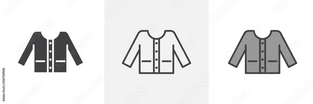 Female sweater icon in black and colored style. Female sweater icon in black and colored style.