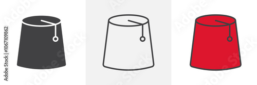 Fez hat icon in black and colored style.