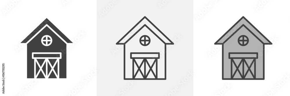 Barn icon in black and colored style. Barn icon in black and colored style.