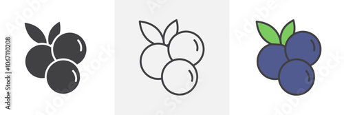 Blueberry icon in black and colored style.