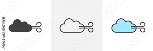 Wind clouds icon in black and colored style.