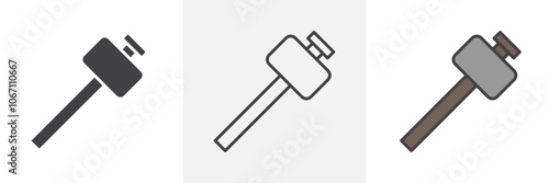 Wooden mallet icon in black and colored style.