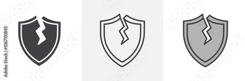 Broken shield icon in black and colored style.