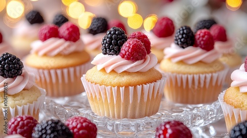 Indulge in delicious berry cupcakes topped with fresh raspberries and blackberries for a sweet treat