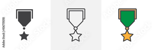Military medal icon in black and colored style.