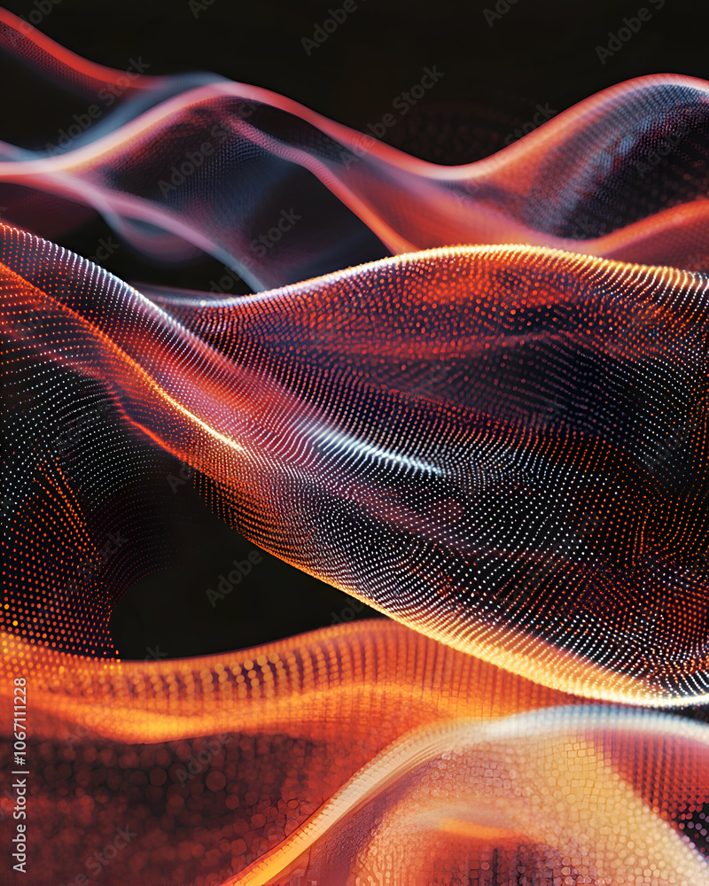 Abstract digital waves of glowing orange and blue lines on a black background. Abstract digital waves of glowing orange and blue lines on a black background.