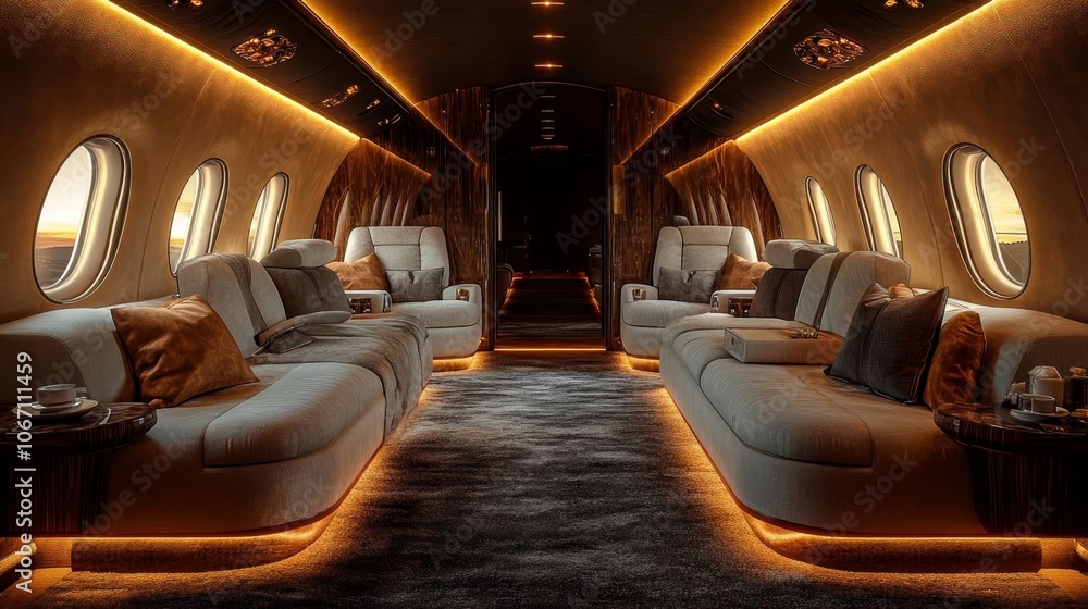 Fototapeta premium Elegant lounge area in a private jet.