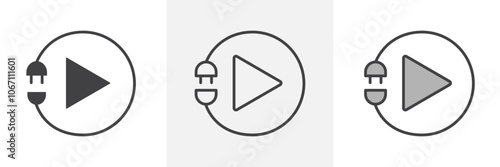 Plug and play icon in black and colored style.