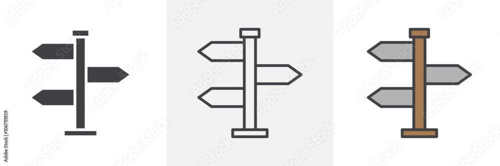 Signpost icon in black and colored style. Signpost icon in black and colored style.
