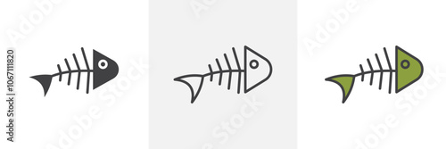 Fishbone icon in black and colored style.