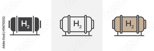 Hydrogen gas tank icon in black and colored style.