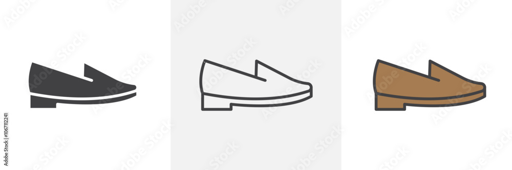 Loafer icon in black and colored style. Loafer icon in black and colored style.