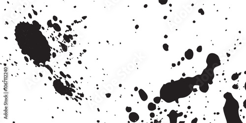 Spray paint splashes set. Black ink drips, spots, brush drops or blots. Graffiti inky splatters, inkblot spots with dusty speckle effect. Paintbrush splotch, liquid