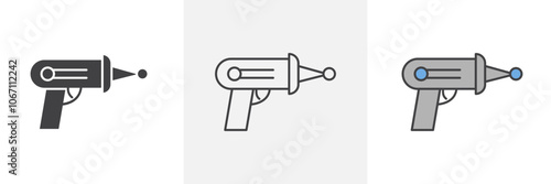 Laser gun icon in black and colored style.