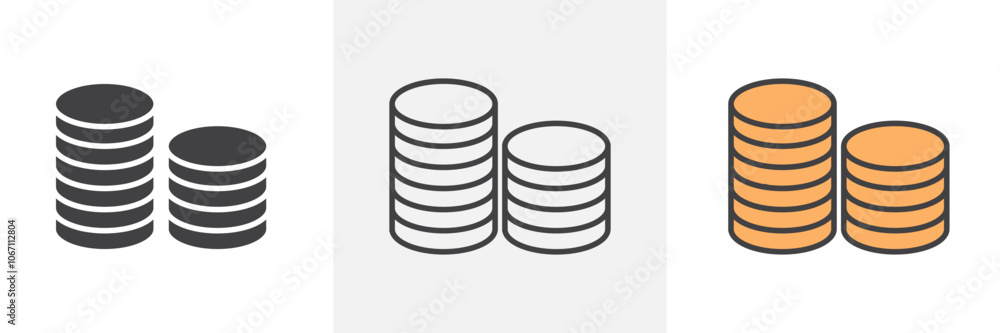Coins stack icon in black and colored style. Coins stack icon in black and colored style.
