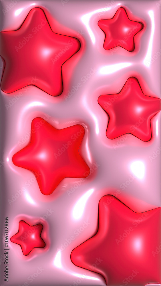 Red stars emerging from a pink jelly-like surface creating a playful and visually appealing pattern Red stars emerging from a pink jelly-like surface creating a playful and visually appealing pattern
