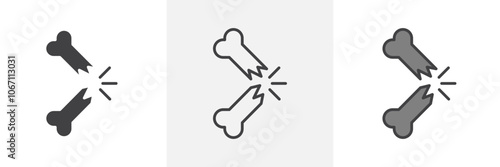 Broken bone icon in black and colored style.