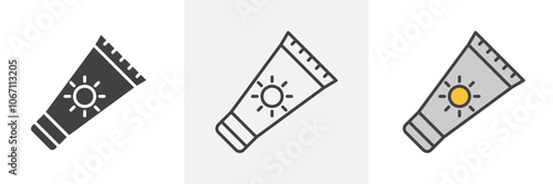 Sun cream icon in black and colored style.