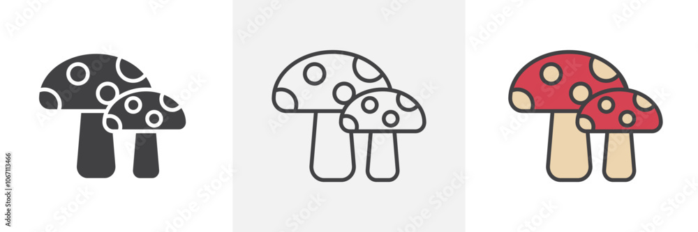 Mushrooms icon in black and colored style. Mushrooms icon in black and colored style.