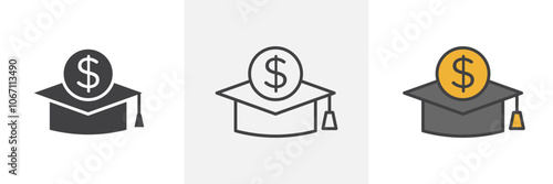 Education cost icon in black and colored style.