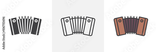 Bandoneon instrument icon in black and colored style.