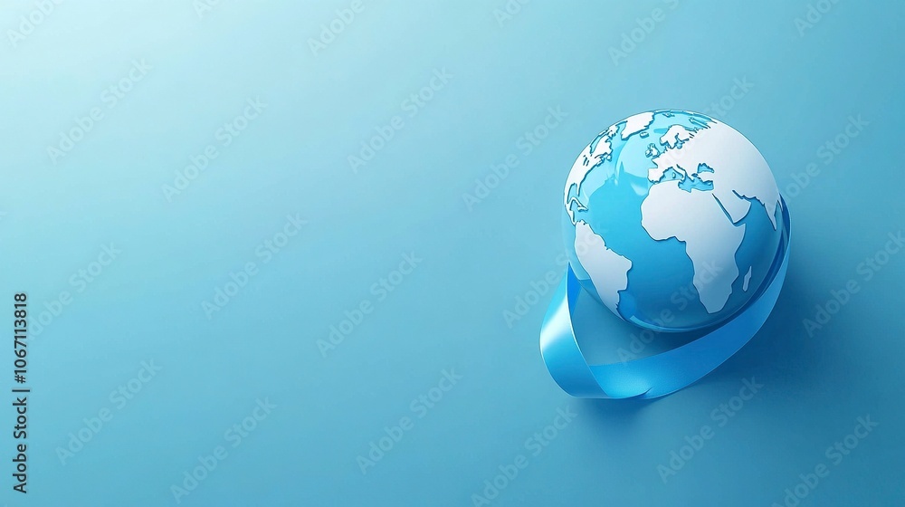 Concept of World Diabetes Day , The world is surrounded by a blue ribbon pin , free space on the left side , on blue background , illustration , generative ai Concept of World Diabetes Day , The world is surrounded by a blue ribbon pin , free space on the left side , on blue background , illustration , generative ai