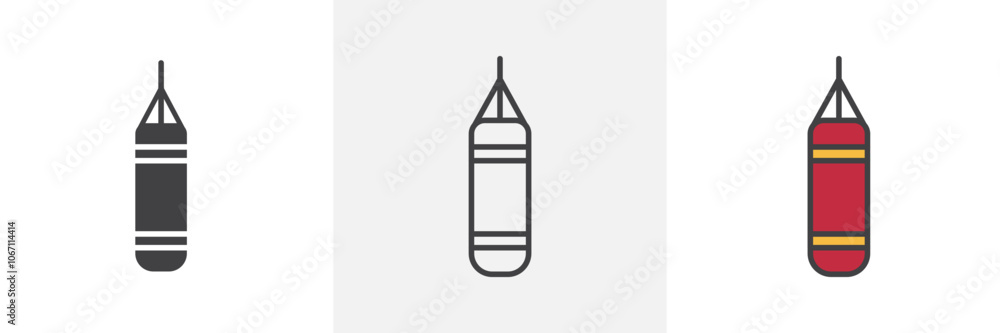 Punching bag icon in black and colored style. Punching bag icon in black and colored style.