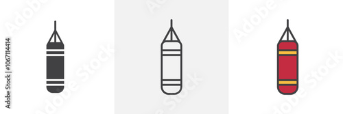 Punching bag icon in black and colored style. photo