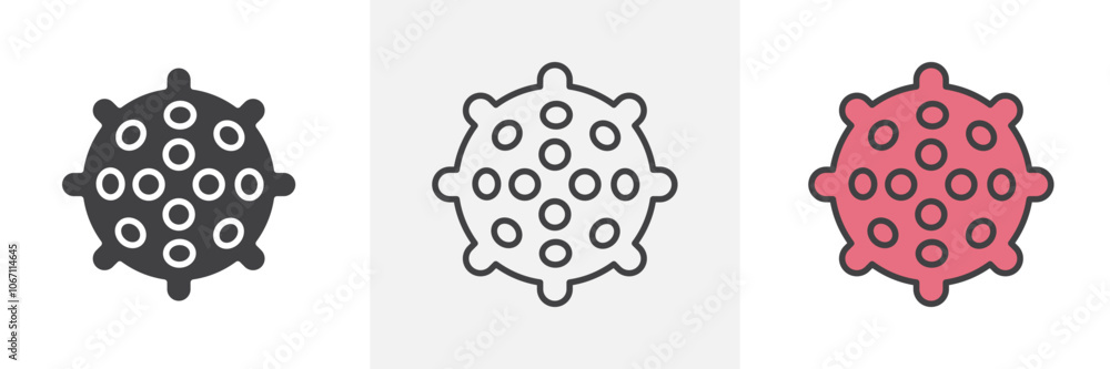 Massage ball icon in black and colored style. Massage ball icon in black and colored style.