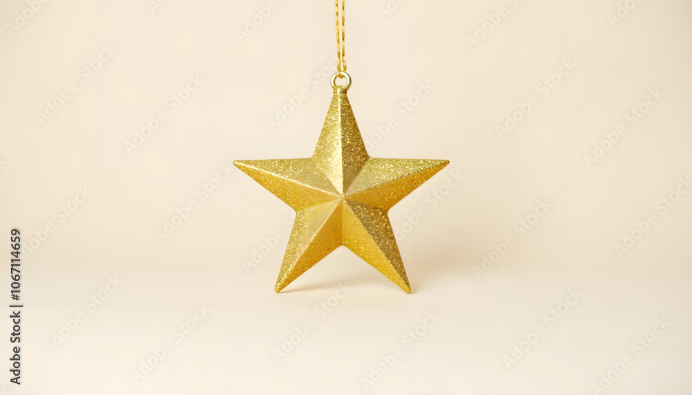 A Christmas star ornament, crafted in glittering gold, isolated on a plain background to showcase its sparkle and shape. Perfect for holiday themes and festive elegance A Christmas star ornament, crafted in glittering gold, isolated on a plain background to showcase its sparkle and shape. Perfect for holiday themes and festive elegance