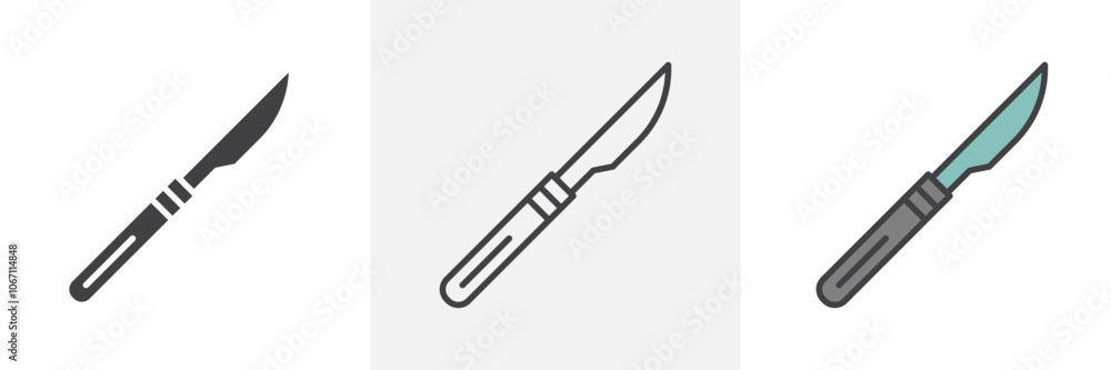 Scalpel icon in black and colored style. Scalpel icon in black and colored style.