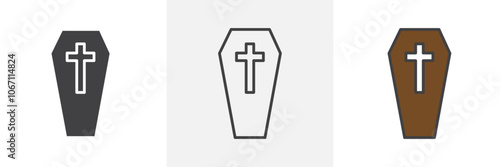 Coffin icon in black and colored style.
