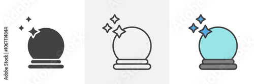 Crystal ball icon in black and colored style.
