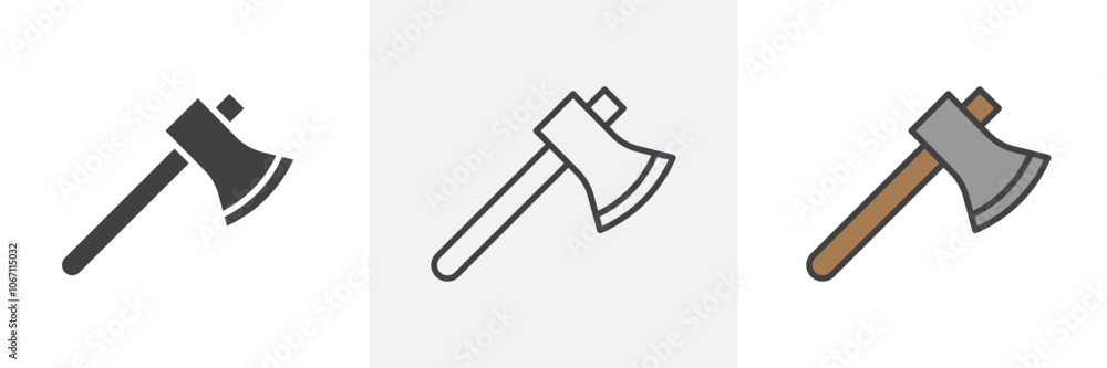 Axe icon in black and colored style. Axe icon in black and colored style.
