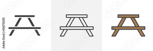 Camping table icon in black and colored style.