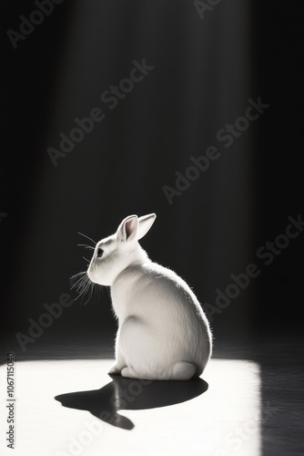 White rabbit with a mysterious shadow suggests dreams and ambition photo